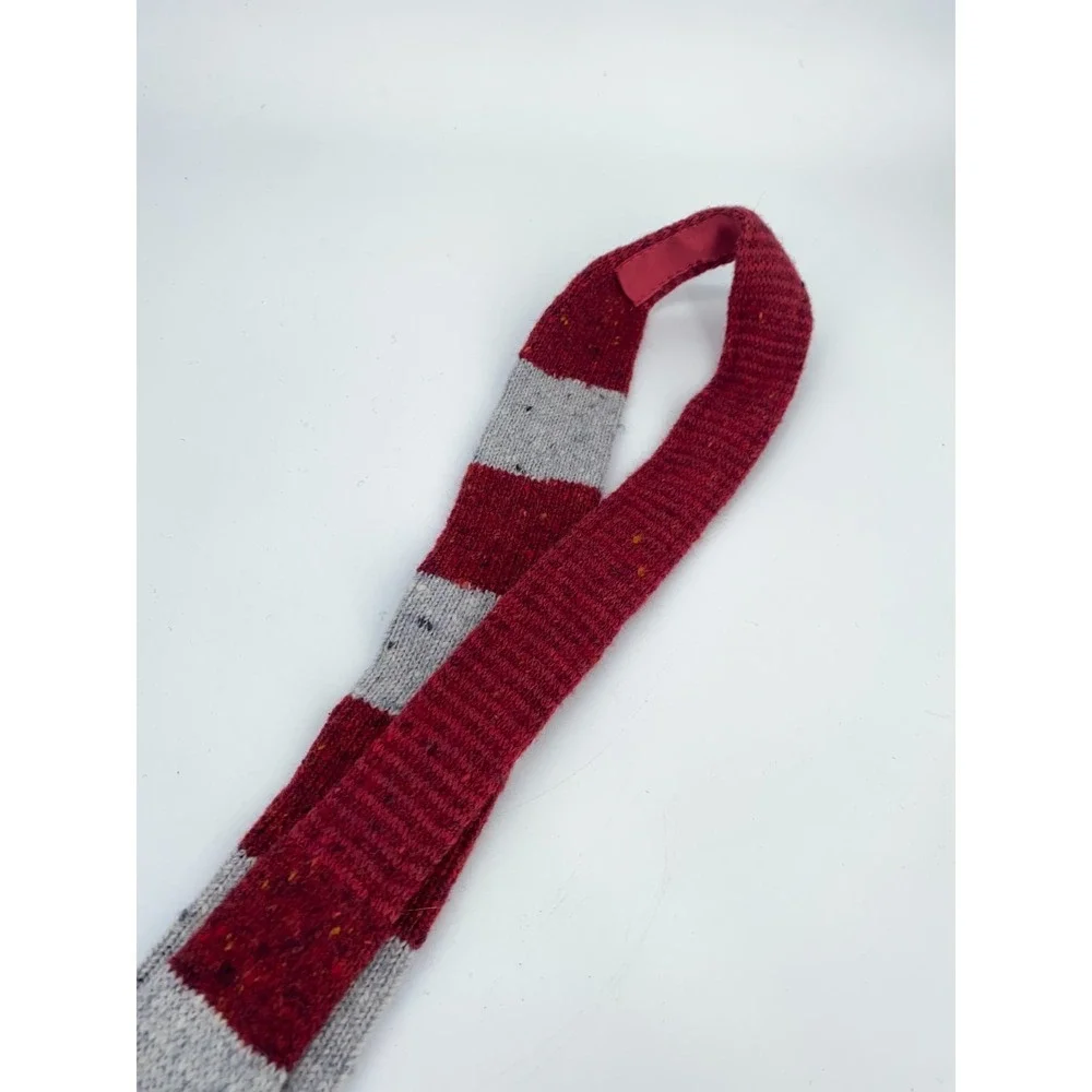 Eton Tie Mens Skinny Slim Red Gray Striped Wool Blend Professional Necktie